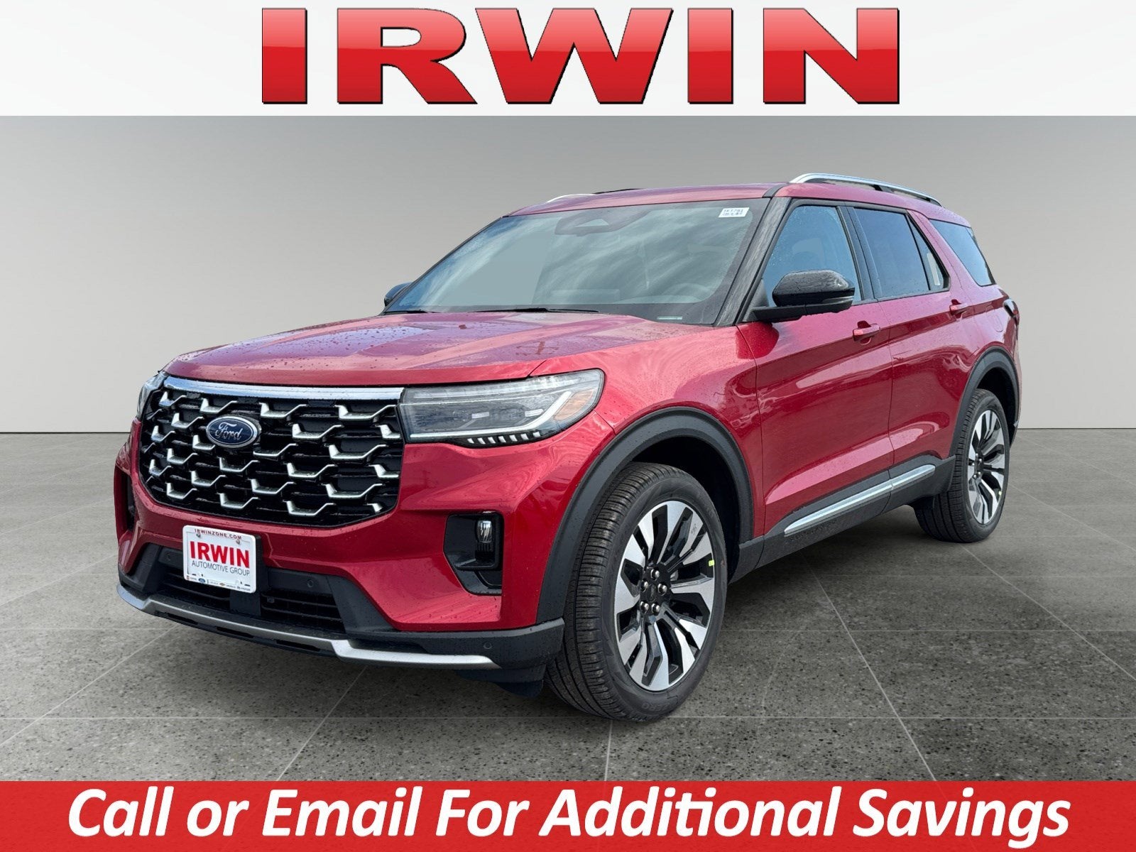2026 Ford Explorer Platinum in Red — front three-quarter view
