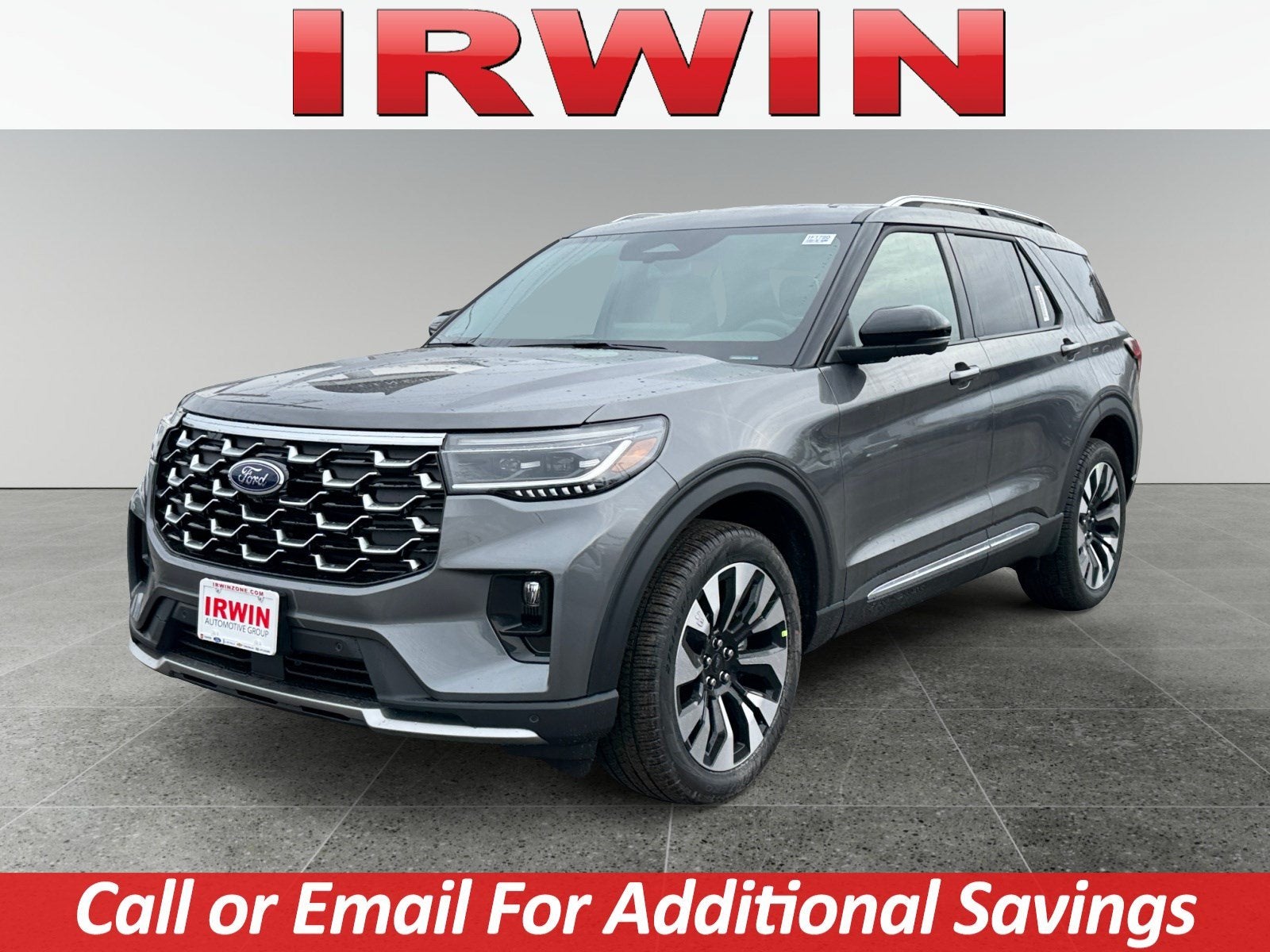 2026 Ford Explorer Platinum in Gray — front three-quarter view